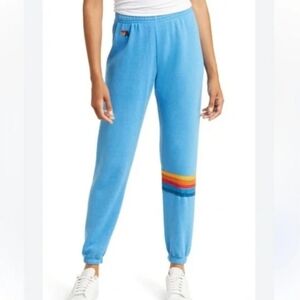 Aviator Nation Light Blue Joggers with Rainbow Detail